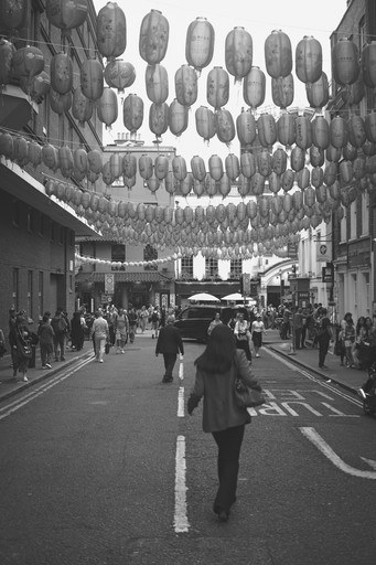 The same street rendered in black and white with Pan 400